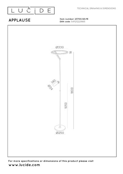 Lucide APPLAUSE - Floor lamp - Ø 33 cm - LED Dim. - CCT - 2700K/4000K - Grey iron - Premium
